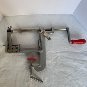 The Pampered Chef Apple Peeler Corer Slicer Silver Red Countertop Clamp 2430